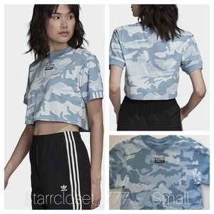 Adidas blue camo crop top small